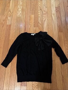 LOFT Black Bow-Accent Crewneck Sweater